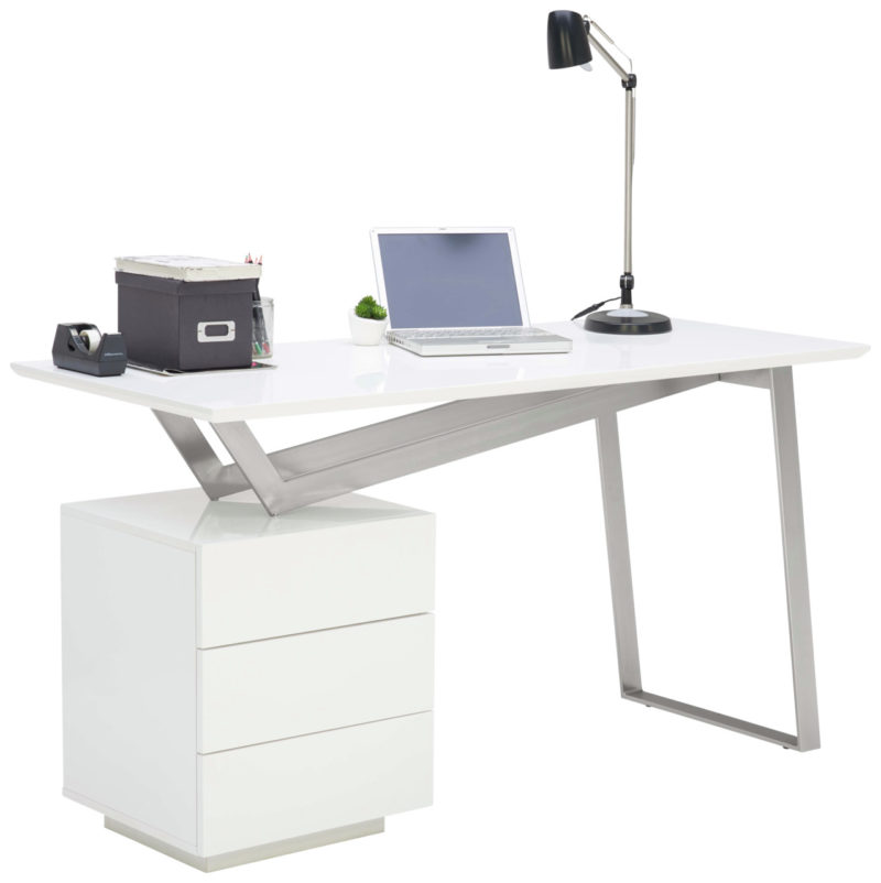 RADNI STO 1130037 bijela boja, visoki sjaj MDF, metalna konstrukcija